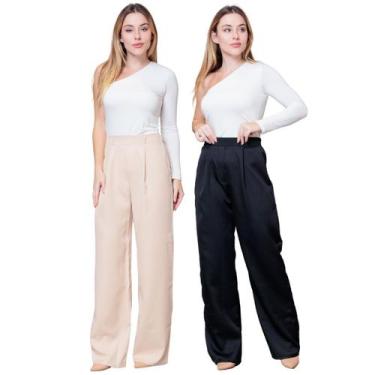 Imagem de Kit 2 Calças Pantalona Feminina de Alfaiataria Lisa com Pregas - Maran