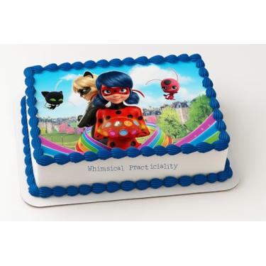Imagem de Ladybug Cake Topper – Ladybug & Cat Noir with Tikki and Plagg Design fits 1/4 Sheet cake or larger