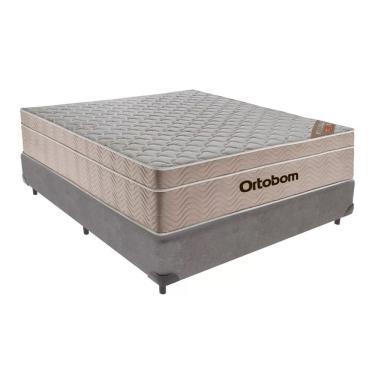 Imagem de Cama Base Box Casal Cinza Colchão Molas Ensacadas Airtech Spring 138x188 - Ortobom