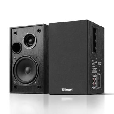 Imagem de Elimavi Alto-falantes de estante alimentados de 35 W RMS, toca-discos com woofer de 10 cm e tweeters de 2,5 cm com montagem na parede para TV e PC, alto-falante toca-discos com entrada RCA, preto