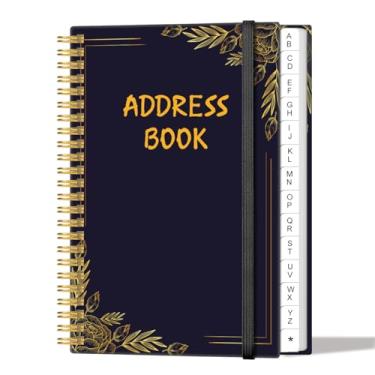 Imagem de Livro de endereços com abas alfabéticas - Espiral pequena do livro de endereços com contatos de endereço, data especial, telefone, aniversário e senha de login na Internet para casa e escritório, 10,9