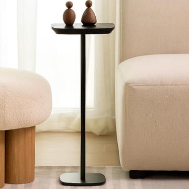 Imagem de Mesa lateral moderna com pedestal Martini – Suporte de coquetel de metal pequeno para sala de estar, bar ou espaços pequenos – Mesa de canto preta (Preto11)