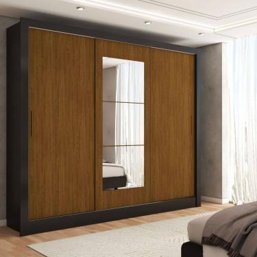 Imagem de Guarda-Roupa Sebastian 3 Portas com Espelho 3 Gavetas Preto/Cinamomo - Panorama Móveis