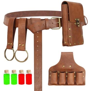 Imagem de bcehyaa Bolsa De Cinto Renascentista Medieval Viking Pirata Couro Conjunto Frasco Poção Saia Caminhada Halloween Cosplay Acessório Fantasia (Marrom, Garrafa)