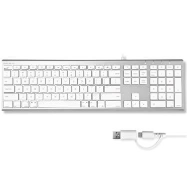 Imagem de Macally Teclado USB C (atualizado) - Plugue USB A + C duplo - Teclado com fio para Mac - ultrafino, 20 atalhos, 110 teclas de tesoura - para MacBook Pro/Air, Mac mini, iMac, iPad - Prata