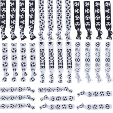 Imagem de YKW Pacote com 32 faixas de cabelo de futebol, elásticos sem vincos, acessórios de cabelo de futebol para mulheres e meninas - presentes de time lembrancinhas de festa de futebol preto e branco