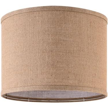 Imagem de Abajur de linho de serapilheira natural abajur de tambor 33 polegadas superior x 33 cm inferior x 25 cm altura (aranha) marrom médio moderno abajur para mesa e cabeceira - Abajur superior e inferior