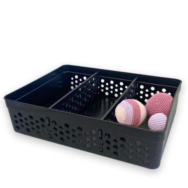 Imagem de Cesto Organizador Armário Gaveta 2 Divisórias GG Preto - Usual Utilida