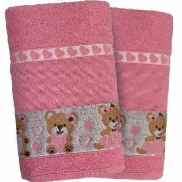 Imagem de Kit 2 Toalha De Banho Infantil Rosa Ponto Cruz Faap - Dugu