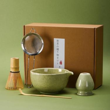 Imagem de DiDiBirDi Conjunto De Chá Matcha Com 5 Peças, Tigela Cerâmica Tradicional Japonesa, Batedor Bambu (Chasen), Colher (Chashaku), Suporte, Peneira Aço Inoxidável