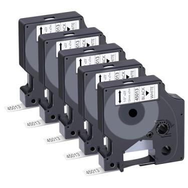 Imagem de Pacote com 5 fitas adesivas compatíveis com DYMO D1 45013 S0720530 preto sobre branco 1/2 polegada x 23 pés para refil de máquina de etiquetas Dymo LabelManager 160 280 210D 360D 420P PnP 220P 260P