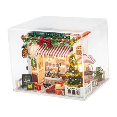 Imagem de Dynwave Kit DIY para casa de bonecas de Natal, quebra-cabeça 3D de madeira, artesanato para decoração de casa, multiuso, leve, feito à mão com iluminação