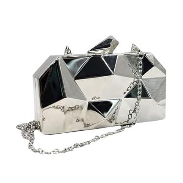 Imagem de Bolsa Clutch Festa Feminina Prata Acrílico Translúcido Irregular Mão Ombro Transversal Com Correntes Removíveis
