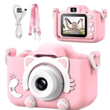 Imagem de Máquina Fotográfica Infantil Câmera Digital Filma HD 1080 com Jogos Divertidos Portátil Portátil Recarregável (Gatinho) (Rosa)