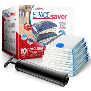 Imagem de Sacos de armazenamento a vácuo premium da Spacesaver, garantia de substituição vitalícia, funciona com qualquer aspirador de pó, 80% mais espaço de armazenamento! Bomba de mão gratuita para viagens!, Variety 10 Pack, 1
