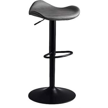 Imagem de Cadeiras De Bar Altas Cadeira De Bar Giratória Banqueta De Balcão Sem Encosto De Couro Pu 55cm-75cm Banqueta De Barra De Altura Ajustável Para Bar Restaurante Banque, Grey, One Size