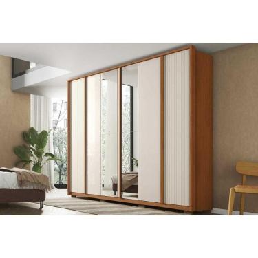 Imagem de Guarda Roupa Casal 6 Portas (2 C/ Espelho) E 4 Gavetas Cleo Lux Freijo/off White Mr - Caemmun
