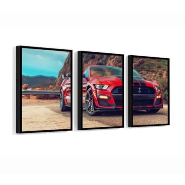Imagem de Kit 3 Quadros Ford Mustang Gt Shelby Vermelho 60x40 Cm Moldura Preta