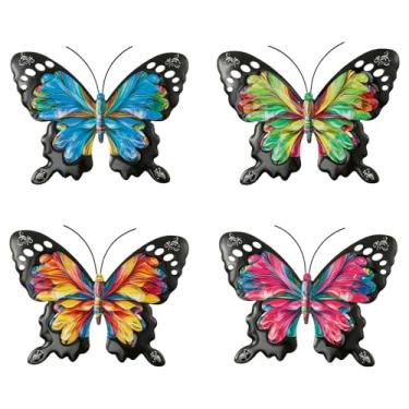 Imagem de DJAPWPX Conjunto de arte de parede de metal 3D pacote com 4 - decoração vibrante para ambientes externos/internos para jardim, pátio e sala de estar | Esculturas de parede à prova de intempéries