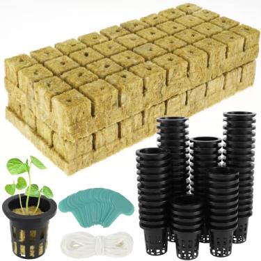 Imagem de LCZNXJJY 72 conjuntos de cubos para hidroponia, cubos de plantio de lã de rocha de 3,8 cm W 72 copos de rede 30 etiquetas, sistema de cultivo aquapônico, mini blocos para cultivo de plantas, cultivo