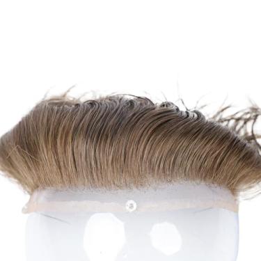 Imagem de Amiable Peruca masculina para testa 100% cabelo humano peruca frontal de renda francesa para homens Sistema de substituição em forma de V natural peruca para homens cabelo humano #7