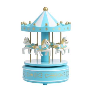 Imagem de Carrossel Cavalinho Musical Caixinha De Música Quarto Bebê (Azul, Médio)