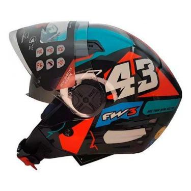 Imagem de Capacete Para Moto Aberto Fw3 X Open Up 43 Com Óculos Fume, 56, Azul/V