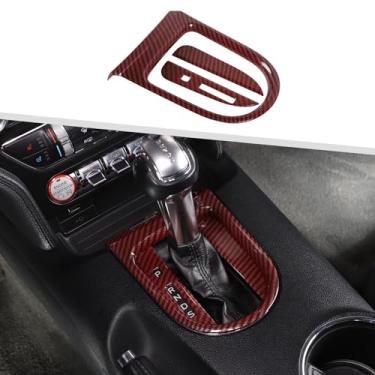Imagem de Jimen Compatível com Ford Mustang 2015-2023, 3 peças de moldura de acabamento de capa de câmbio (fibra de carbono vermelha)