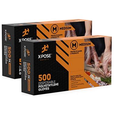 Imagem de Xpose Safety Luvas de poliéster descartáveis transparentes - 500 médias - pacote com 2 - luvas sem látex - preparação de cozinha, restaurante, cozinha, limpeza, tintura de cabelo, lavagem de louça