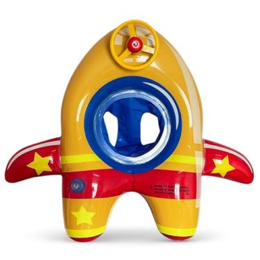 Imagem de Boia Inflável Infantil com Assento – Modelos Animais, Carros, Unicórnio, Tubarão e Muito Mais – Brinquedo de Piscina e Praia para Crianças (Boia Inflável Nave Amarela)