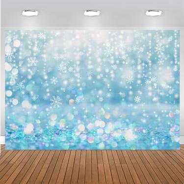 Imagem de Mocsicka Winter Wonderland Floco de Neve Bokeh Pano de Fundo Azul Marfim Mancha Bokeh Inverno Natal Pano de Fundo para Fotografia Crianças Recém-nascidos Bebê Aniversário Festa Decoração de Férias