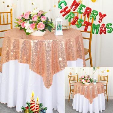 Imagem de Toalha de mesa ShinyBeauty Rose Gold Sequin 36x36cm para festa x2