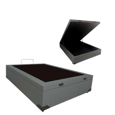 Imagem de Cama Báu Box Base Casal Corino Cinza, RC. 188x138 com Pistão a Gás.
