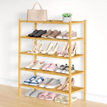 Imagem de Smiry Sapateira de bambu, organizador de sapatos de 5 camadas para entrada e armário, prateleira empilhável de armazenamento livre para sapatos, bolsas e plantas, natural
