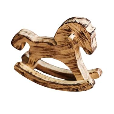 Imagem de IEUDNS Decoração de mesa de cavalo de balanço de madeira, enfeite de arte para decoração de festas, estatueta de cavalo de balanço, Cáqui