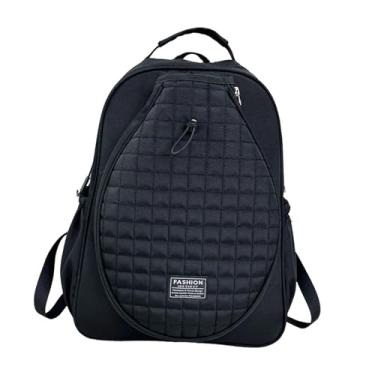 Imagem de harayaa Bolsa de tênis acolchoada, capa para raquete, alças acolchoadas, multiuso, 33x15x44cm, com compartimento para sapatos, mochila de tênis, Preto