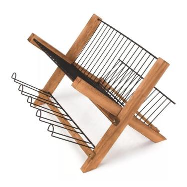 Imagem de Escorredor De Pratos Louça Dobrável Em Madeira Teca Grande