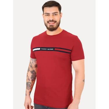 Imagem de Camiseta Tommy Hilfiger Masculina Chest Insert Logo Vermelha Escuro, X