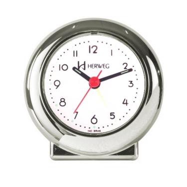 Imagem de Relogio Despertador Herweg Analógico Prata Cromado Redondo