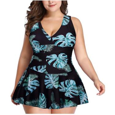 Imagem de Mulheres Plus Size Fashion Sexy Print Swimsuit Dress Set Terno de duas