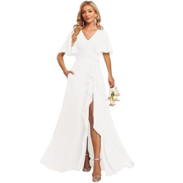 Imagem de Vestido de dama de honra Deamify Plus Size com decote em V e chiffon l