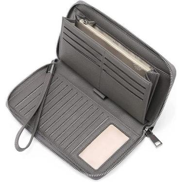 Imagem de Carteira feminina HUOGUO com bloqueio de RFID em couro com zíper em vo