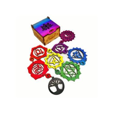 Imagem de Conjunto de 7 chakras, mandalas pintadas, decoração de parede e caixa 