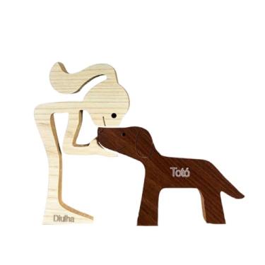 Imagem de Escultura em MDF Pessoa e Pet - Presente para dono de Pet (Mulher e Vira-Lata Orelha Para Baixo)