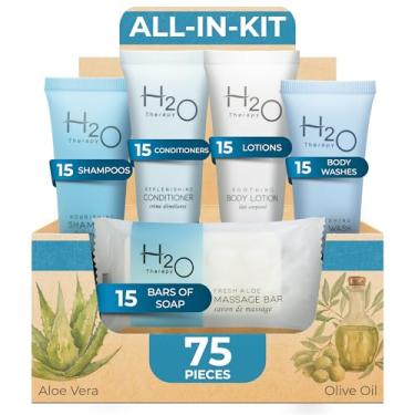 Imagem de H2O Therapy Hotel Soaps & Toiletries Bulk Set,1-Shoppe Amenities Kit,0.85oz Shampoo & Conditioner, Body Wash, Lotion, 1oz Bar Soap,Travel Size,75 Pieces