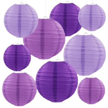 Imagem de FUGUIR Lanternas de papel roxas decorativas, roxas penduradas lanternas de papel redondas para aniversário, chá de bebê, despedida de solteira, casamento, aniversário, suprimentos de festa de papel (9