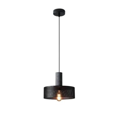 Imagem de Lustre moderno industrial de concreto, luminária pendente vazada de malha metálica, luminária pendente vintage, luminária de teto para quarto, restaurante, bar, loja de roupas