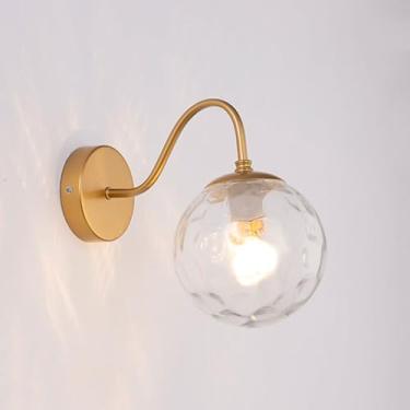 Imagem de Luminária de parede estilo americano com acabamento dourado/preto E26/E27, luminária de parede de ferro com cúpula de vidro para decoração interna, lanterna de parede adequada para decoração