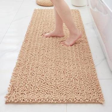 Imagem de ILANGO Tapetes de banheiro bege 70 x 24, tapetes de banho de chenille absorventes extramacios, tapete de banho grosso, antiderrapante, felpudo, lavável na máquina, tapetes de banho de secagem rápida