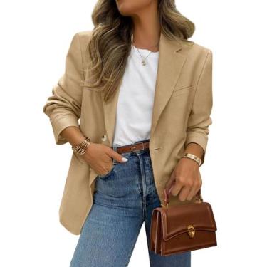 Imagem de Blazer PRETTYGARDEN 2025 para mulheres, casual de negócios, cáqui, XXL